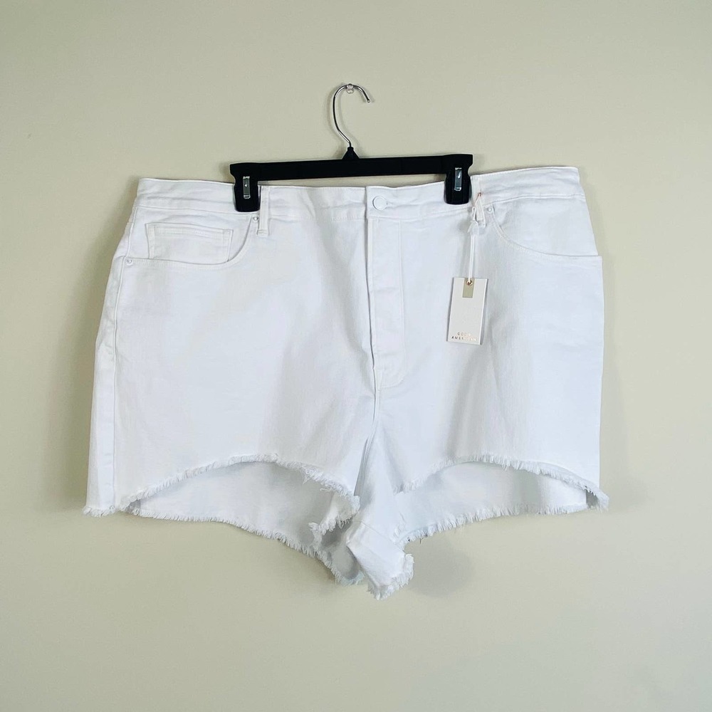 Good American women size 22 denim shorts Boombshell white raw‎ hem 90s NWT cheek